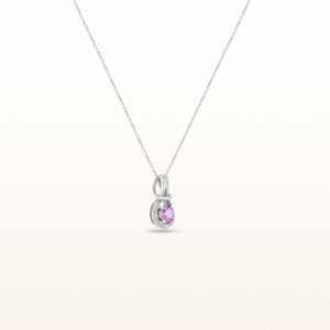 Round Pink Sapphire and Diamond Love Knot Pendant in 14kt White Gold