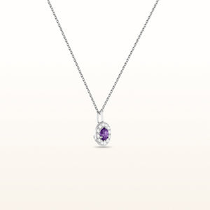 Round 3.0 mm Amethyst and Diamond Margarita Halo Pendant in 14kt White Gold