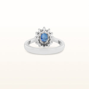 1.66 ctw Oval Blue Sapphire and Diamond Halo Ring in 14kt White Gold