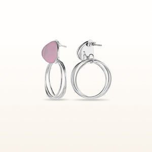 925 Sterling Silver Circle Pink Enamel Drop Earrings