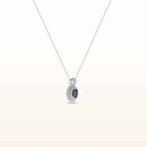 Oval Blue Sapphire and Diamond Double Halo Pendant in 18kt White Gold