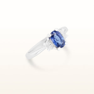 2.05 ctw Oval Blue Sapphire and Half-Moon Diamond Ring in 14kt White Gold