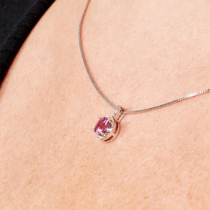 Round Pink Sapphire and Diamond Halo Pendant in 14kt White Gold