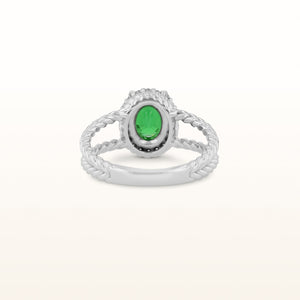 Tsavorite Garnet and Diamond Halo Split Shank Ring in 14kt White Gold