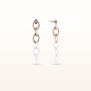 Rose Gold Plated 925 Sterling Silver and White Rubber Oval Link Earrings