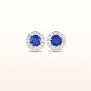 Opulent 14kt White Gold Diamond and Gemstone Margarita Halo Stud Earrings (6 mm)
