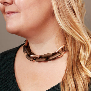 Rectangular Open Link Necklace in Rubber and Rose Gold Plated 925 Sterling Silver