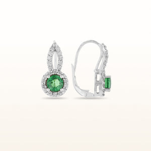 Tsavorite Garnet and Diamond Halo Earrings in 14kt White Gold