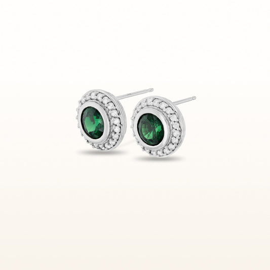 Tsavorite Garnet and Diamond Halo Earrings in 14kt White Gold