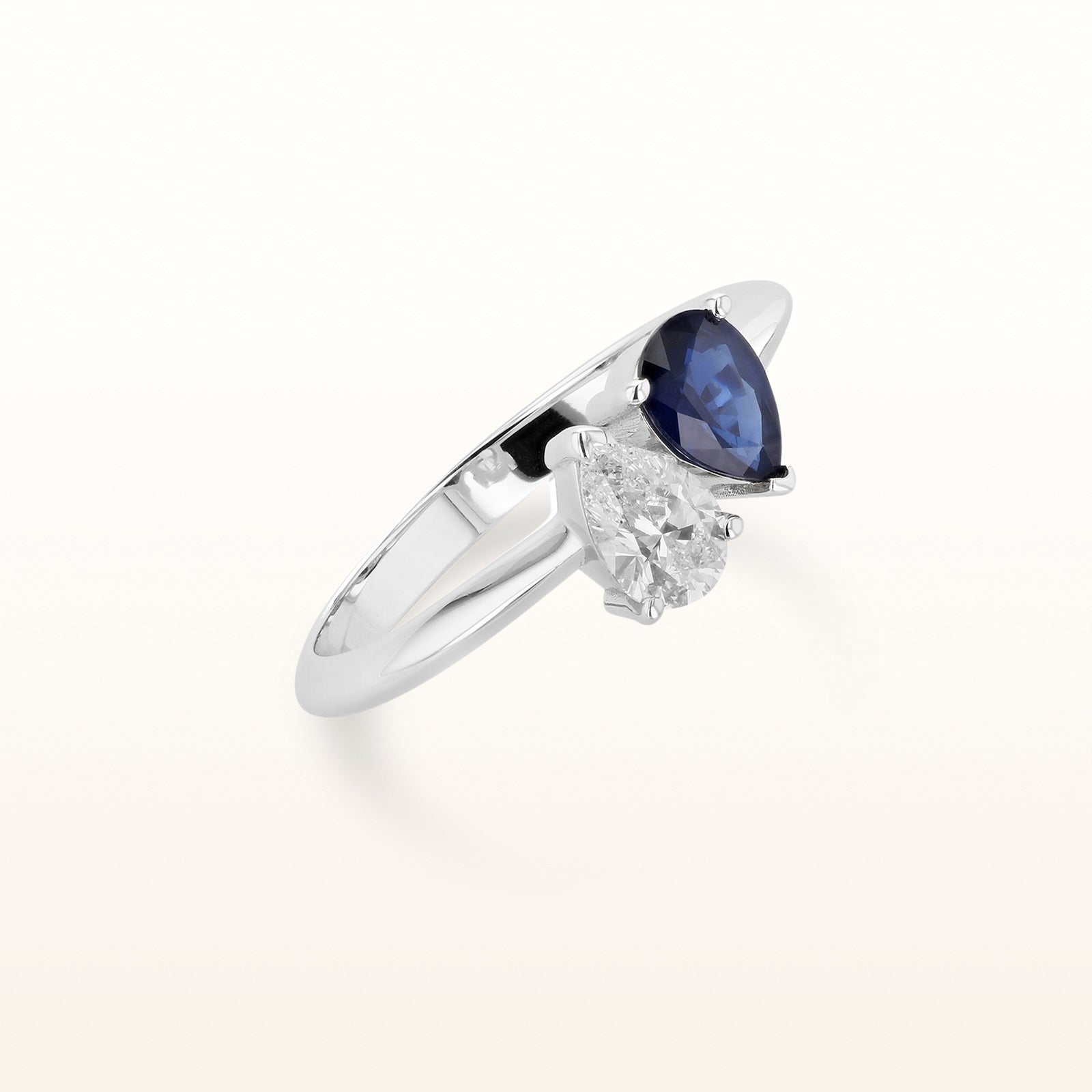 Napoleon Bonaparte Inspired Opposing Pear-Shaped Blue Sapphire and Diamond Ring