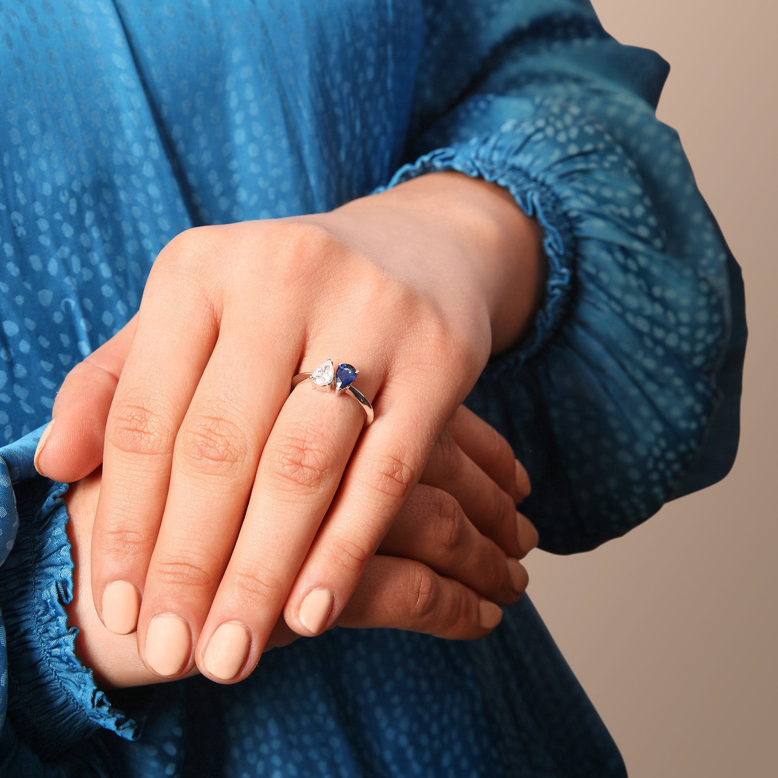 Napoleon Bonaparte Inspired Opposing Pear-Shaped Blue Sapphire and Diamond Ring