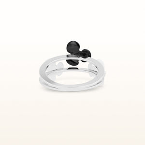 925 Sterling Silver with White and Black Enamel Clover Ring