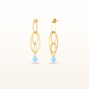 Yellow Gold Plated 925 Sterling Silver Oval Drop and Turquoise Bead Earrings