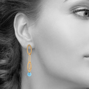 Yellow Gold Plated 925 Sterling Silver Oval Drop and Turquoise Bead Earrings