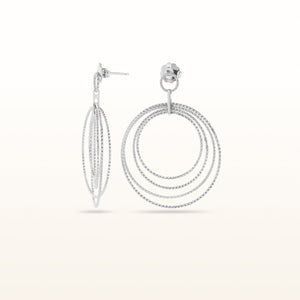 925 Sterling Silver Diamond Cut Multi Circle Drop Earrings