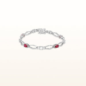 3.85 ctw Ruby and Diamond Hexagon Link Bracelet in 14kt White Gold