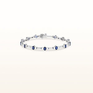 4 3/8 ctw Oval Blue Sapphire and Round Diamond Bar Link Bracelet in 14kt White Gold