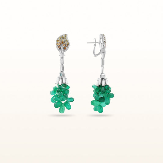 LeoDaniels Signature Diamond Leaf Earrings with Emerald Drops in 18kt White Gold