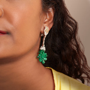 LeoDaniels Signature Diamond Leaf Earrings with Emerald Drops in 18kt White Gold