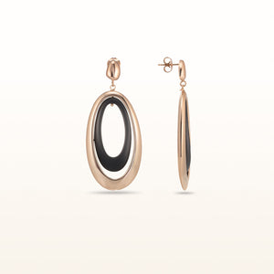 Rose Gold Plated 925 Sterling Silver and Rubber Double Oval Elongated Earrings