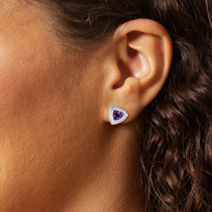 Trillion Purple Sapphire and Diamond Halo Earrings in 14kt White Gold