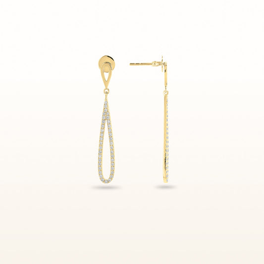 Pear Shaped Drop Round Diamond Earrings in 14kt Yellow Gold