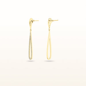 Pear Shaped Drop Round Diamond Earrings in 14kt Yellow Gold