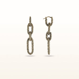 Yellow Gold Plated 925 Sterling Silver Elongated Open Link Popcorn Texture Drop Earrings