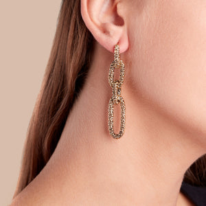 Yellow Gold Plated 925 Sterling Silver Elongated Open Link Popcorn Texture Drop Earrings