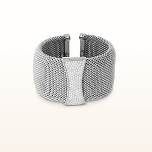 2.70 ctw Diamond Mesh Cuff Bracelet in 925 Sterling Silver and 14kt White Gold