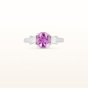 2.50 ctw Oval Cabochon and Faceted Pink Sapphire and Diamond Ring in 14kt White Gold