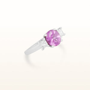 2.50 ctw Oval Cabochon and Faceted Pink Sapphire and Diamond Ring in 14kt White Gold