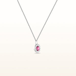 Round 4.2 mm Pink Sapphire and Diamond Margarita Halo Pendant in 14kt White Gold