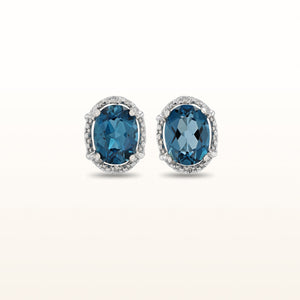 Oval Gemstone and Diamond Earrings in 925 Sterling Silver