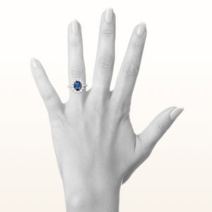 Oval Blue Sapphire Ring with Diamond Halo in 14kt White Gold