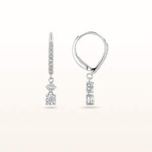 1.00 ctw Double Round Diamond Drop Earrings in 14kt White Gold