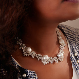 LeoDaniels Signature Cultured South Sea Pearl and Diamond Statement Necklace in 18kt White Gold