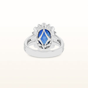 5.07 ctw Oval Blue Sapphire and Diamond Teardrop Halo Ring in 18K White Gold