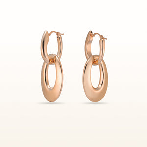 High Polish Oval Link Dangle Earrings in Rose Gold Plated 925 Sterling Silver