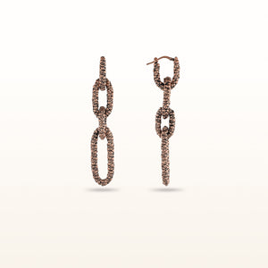 Rose Gold Plated Sterling Silver Elongated Open Link Popcorn Texture Drop Earrings