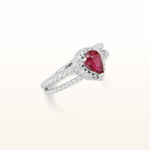 Ruby and Diamond Halo Split Shank Ring in 14kt White Gold