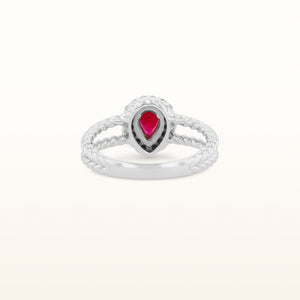 Ruby and Diamond Halo Split Shank Ring in 14kt White Gold