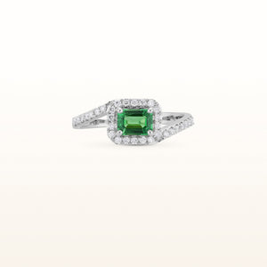 Emerald Cut Tsavorite Garnet and Diamond Bypass Ring in 14kt White Gold