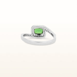 Emerald Cut Tsavorite Garnet and Diamond Bypass Ring in 14kt White Gold