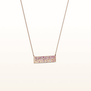Horizontal Pink Sapphire Confetti Bar Pendant in 14kt Rose Gold