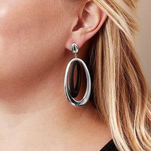 925 Sterling Silver and Rubber Double Oval Elongated Earrings