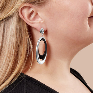 925 Sterling Silver and Rubber Double Oval Elongated Earrings