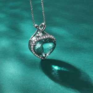 Green Beryl and Diamond Heart Pendant in 14k White Gold