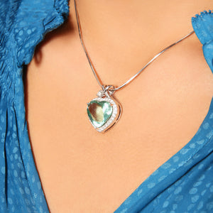 Signature Green Beryl and Diamond Heart Pendant in 14k White Gold