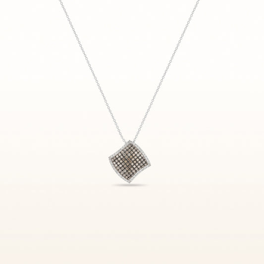 Brown and White Diamond Square Pendant in 14kt White Gold